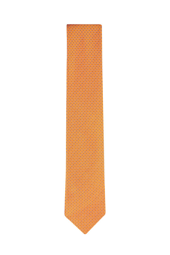 Brioni Orange Geometric Print Silk Neck Tie