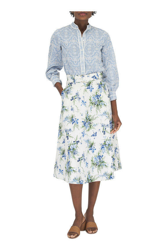 Veronica Beard - Arwen Off White Multi Floral Midi Skirt 