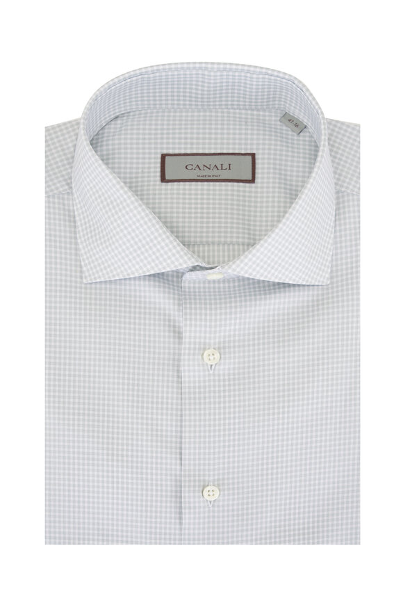 Canali Sage Check Cotton Dress Shirt
