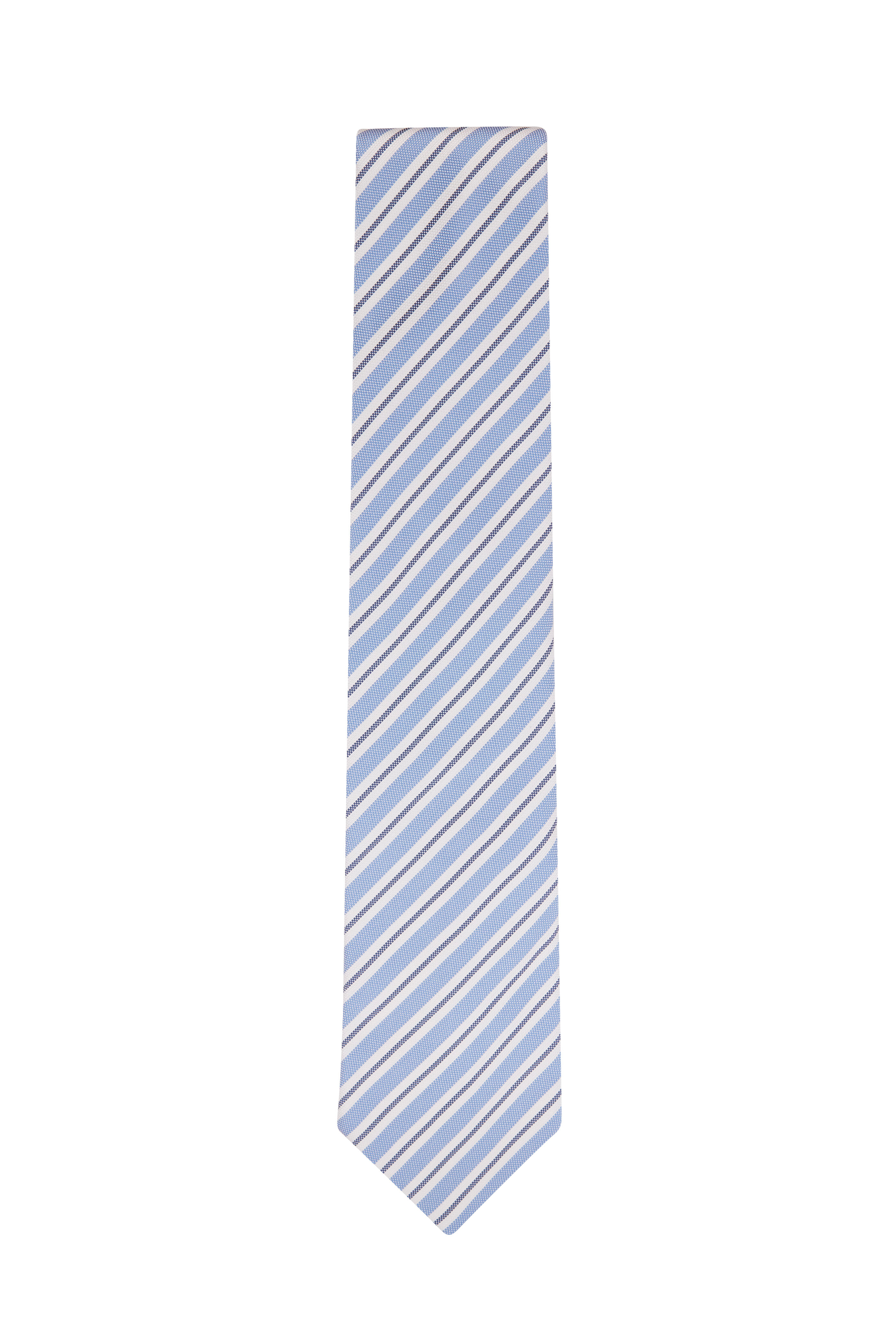 Zegna Light Blue Stripe Silk Necktie Mitchell Stores