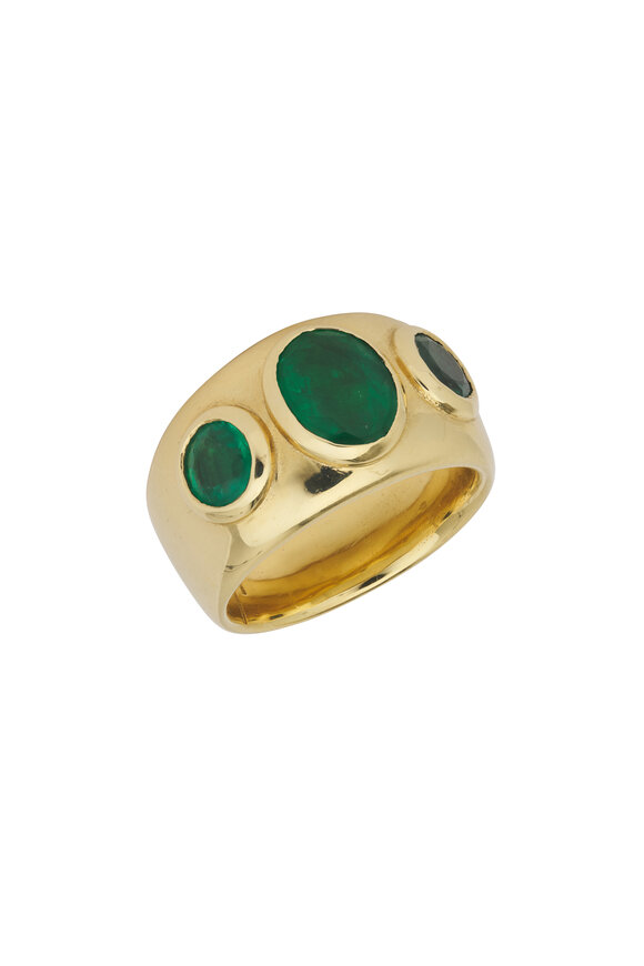 Jenna Blake Three Stone Oval Emerald Cigar Band Ring