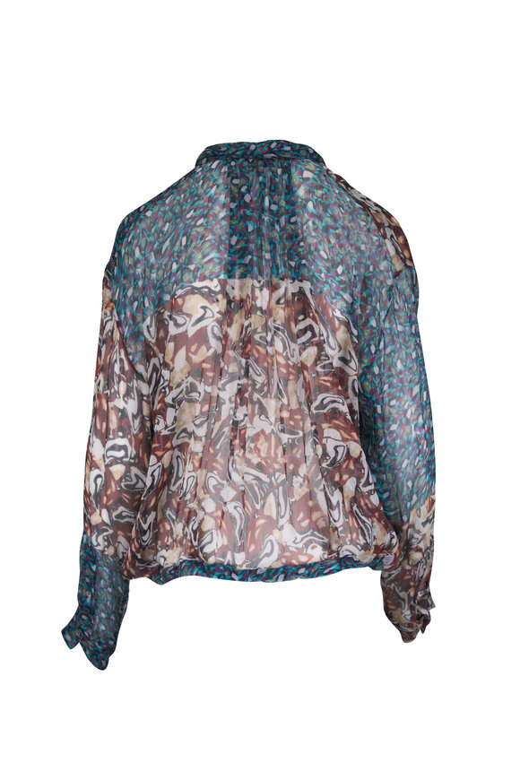 Dries Van Noten Petrol Mini Marbled Clay Print Silk Blouse - view 4