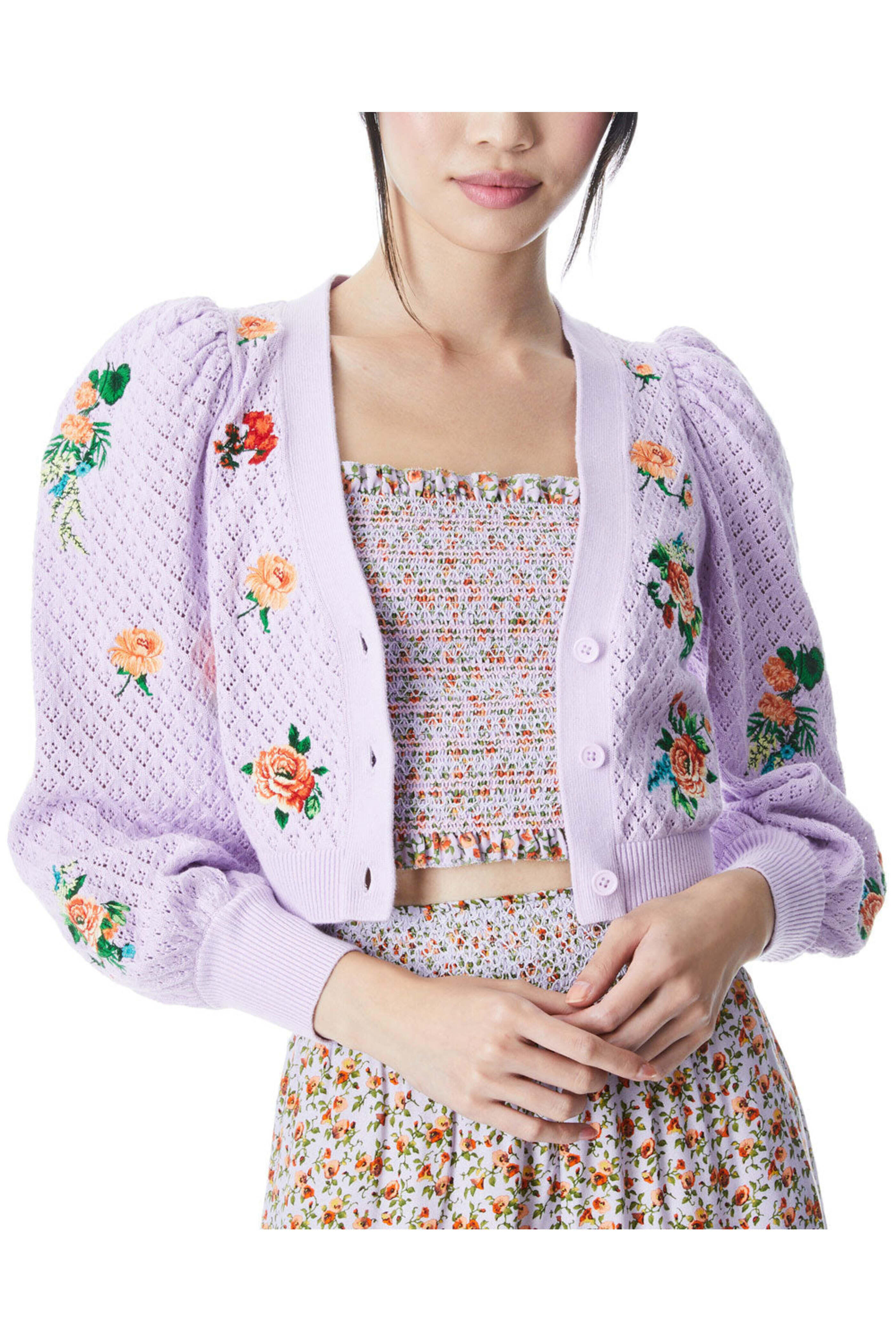 Alice & Olivia - Lavender Floral Knit Morita Cardigan