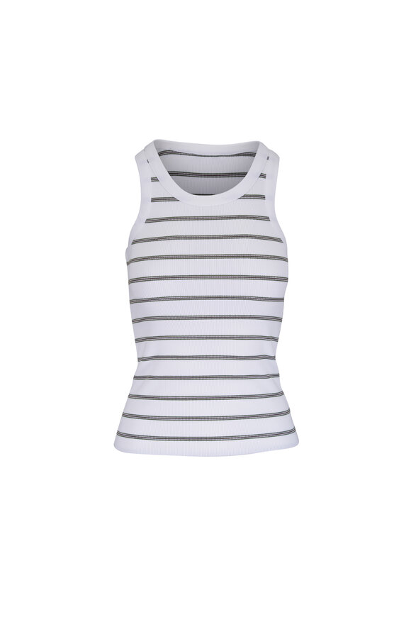 Vince Herb Combo Stripe Ribbed Scoop Neck Tank