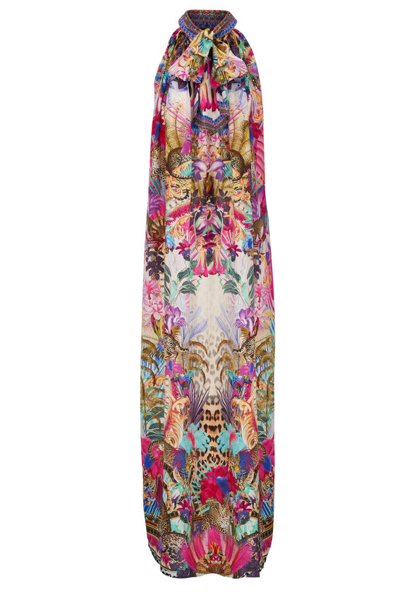 Camilla - Merry Go Round High Tie Neck Sleeveless Maxi Dress