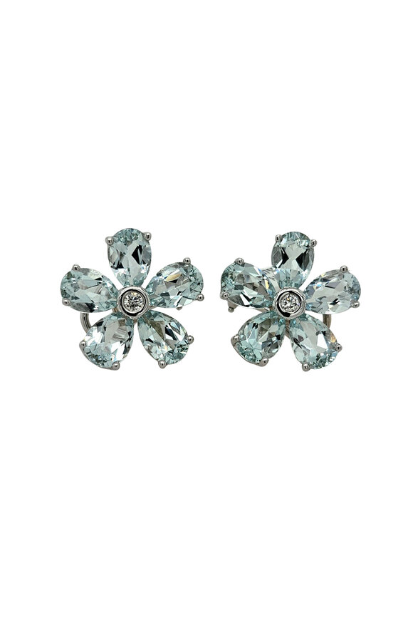 Aaron Henry Aquamarine & Diamond Flower Earrings - view 1
