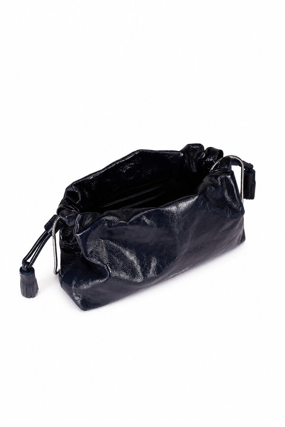 Veronica Beard Small Crinkle Navy Leather Drawstring Stash Bag - view 4