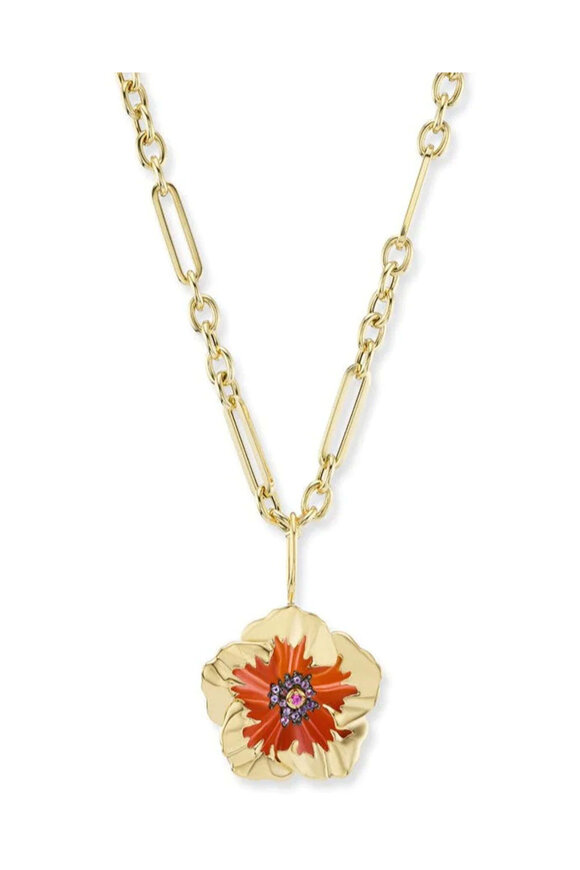 Brent Neale Small Hibiscus Carved Carnelian Pendant Necklace