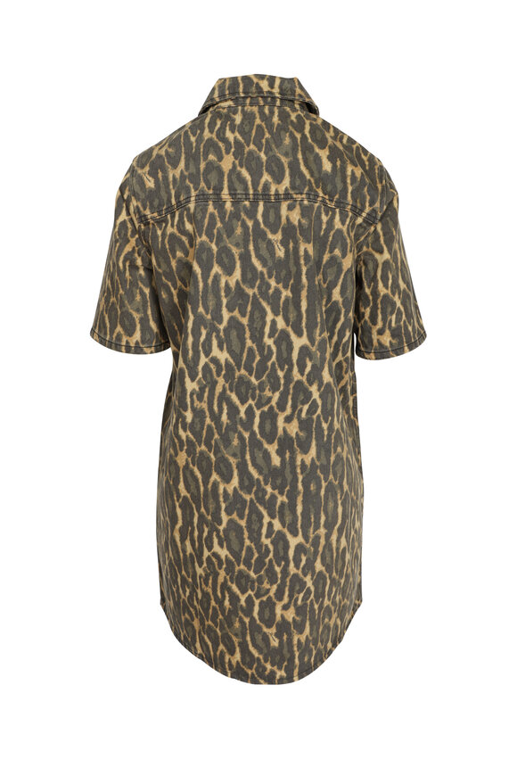 Ganni Khaki Leopard Denim Mini Dress - view 2