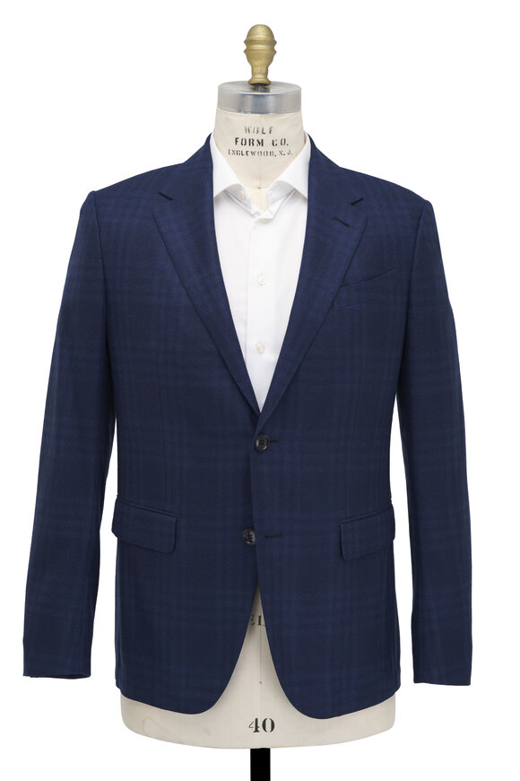 Zegna - Navy Plaid Cotton, Silk & Linen Sportcoat 