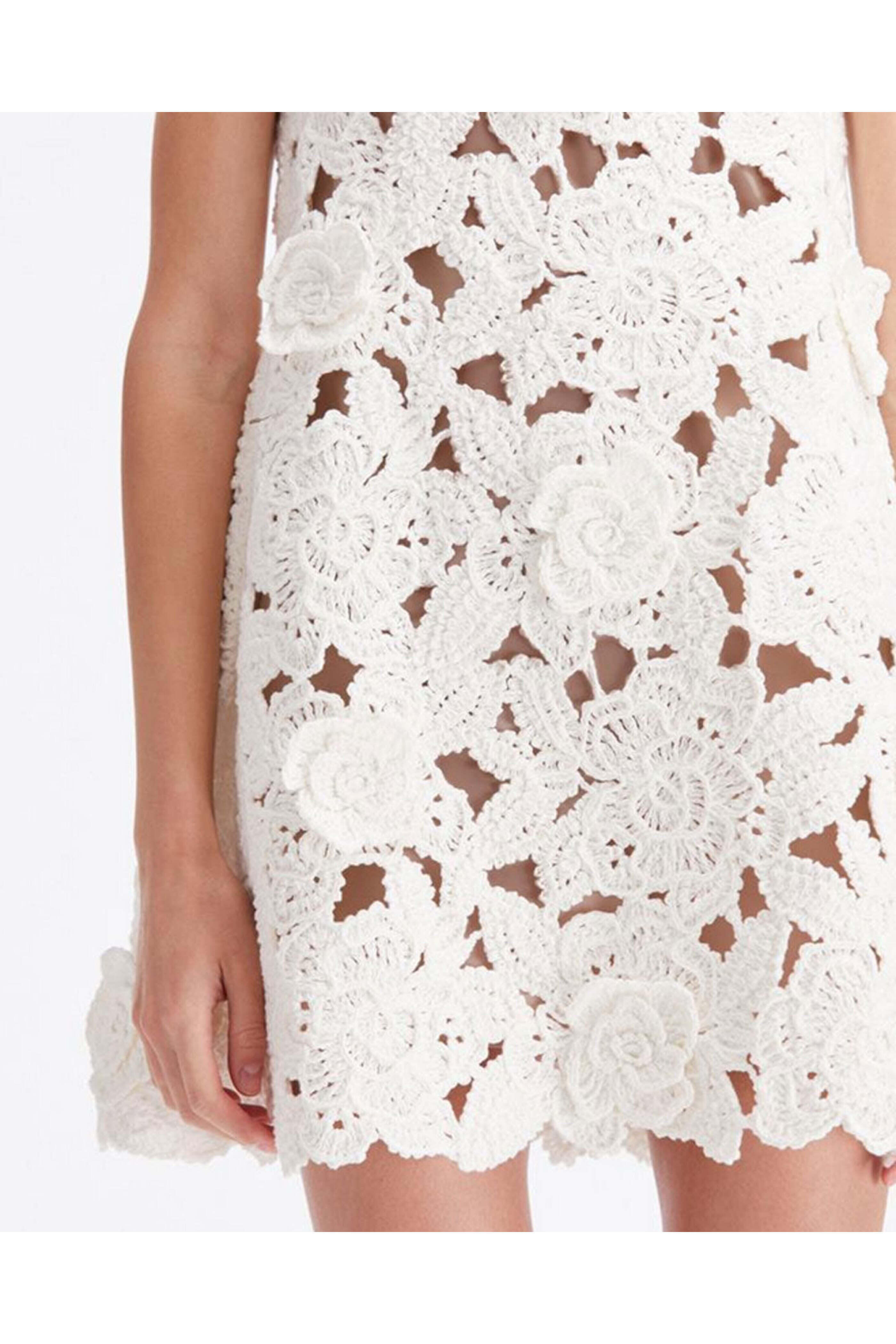 Oscar de la Renta - White Crochet Gardenia Trapeze Dress