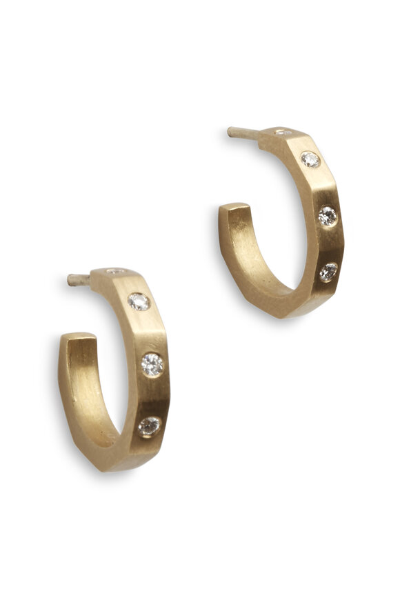 Caroline Ellen - Yellow Gold Diamond Hoop Earrings