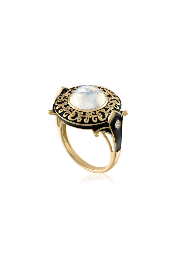 Loriann Magdalena Moonstone & Diamond Black Enamel Ring