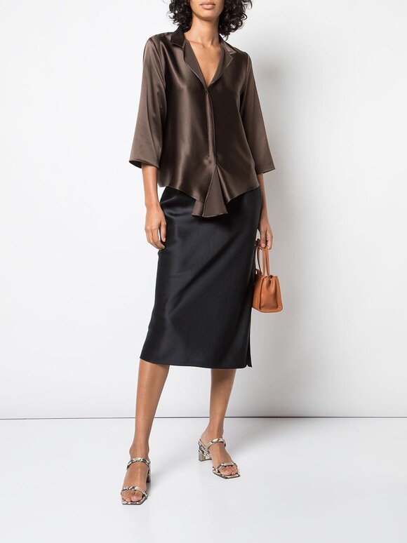 Peter Cohen - Brown Silk Flounce Hem Blouse 