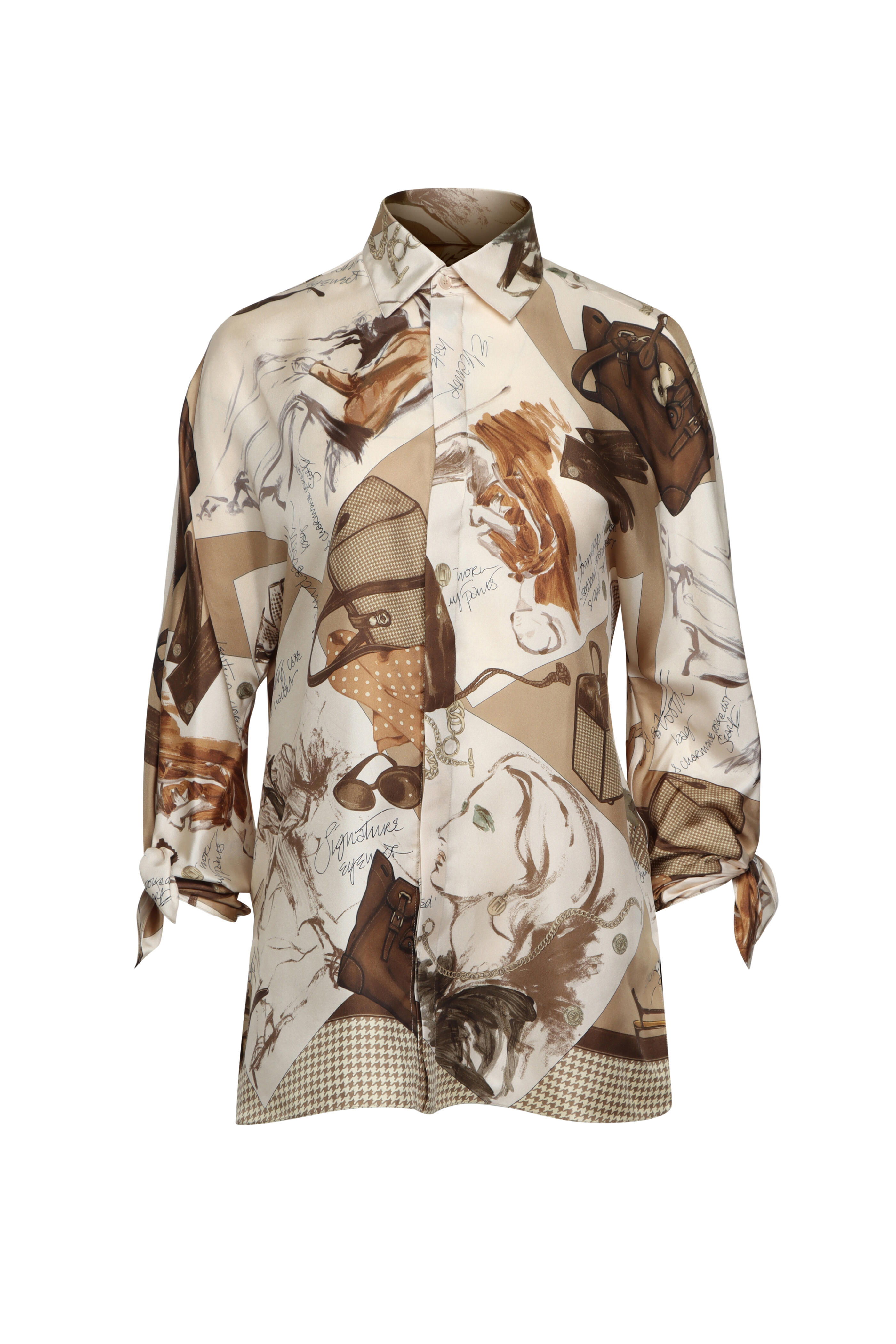 Ralph Lauren - Karen Tan Dairy Print Tie Sleeve Blouse