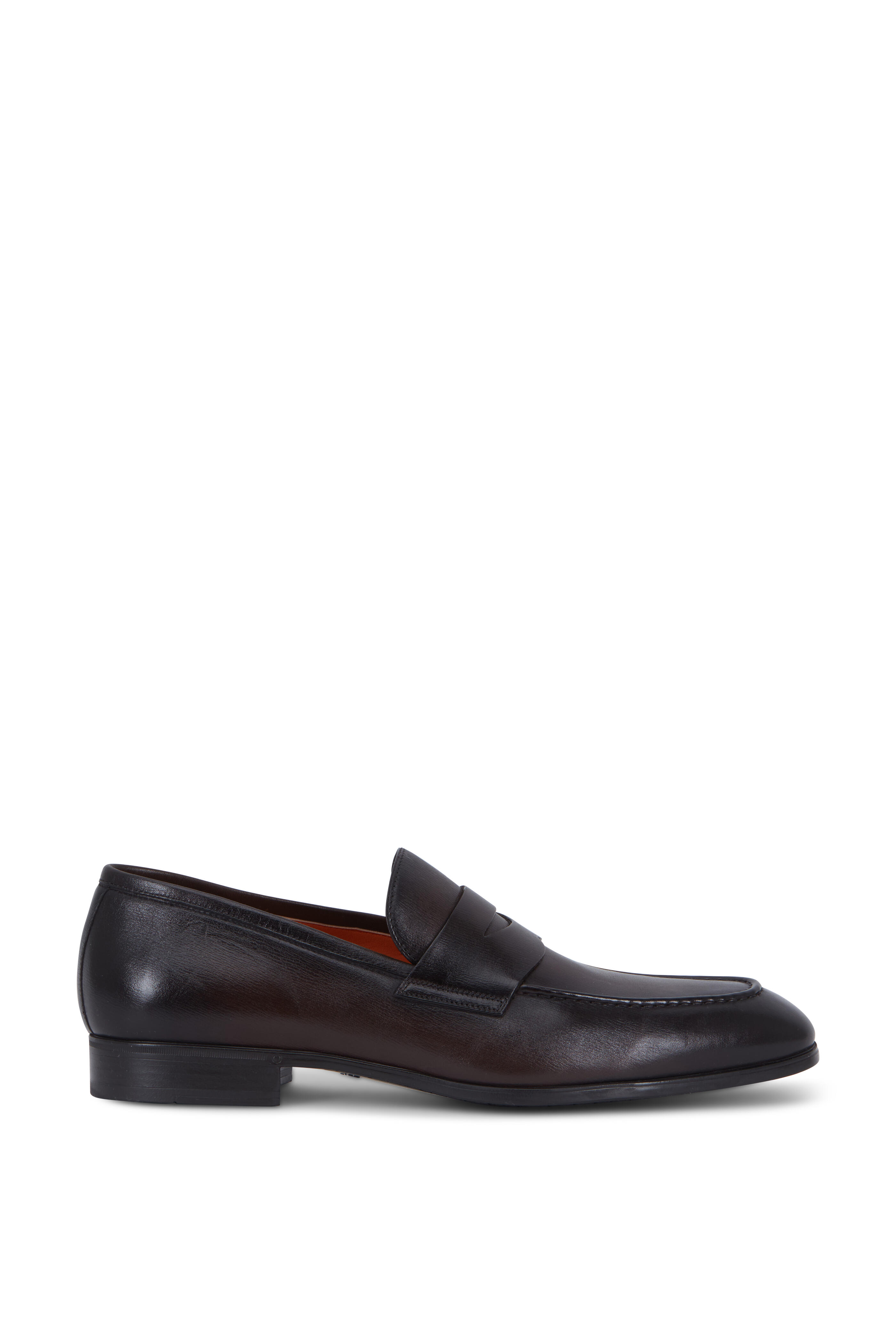 Santoni - Gavin Dark Brown Leather Penny Loafer | Mitchell Stores