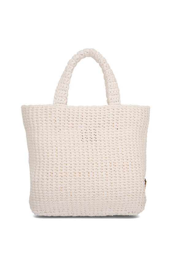 Prada - Small White Raffia Crochet Tote Bag