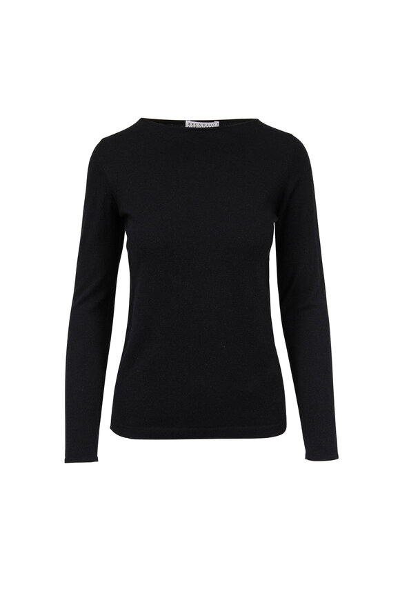 Brunello Cucinelli - Black Cashmere, Silk & Lurex Bateau Neck Sweater