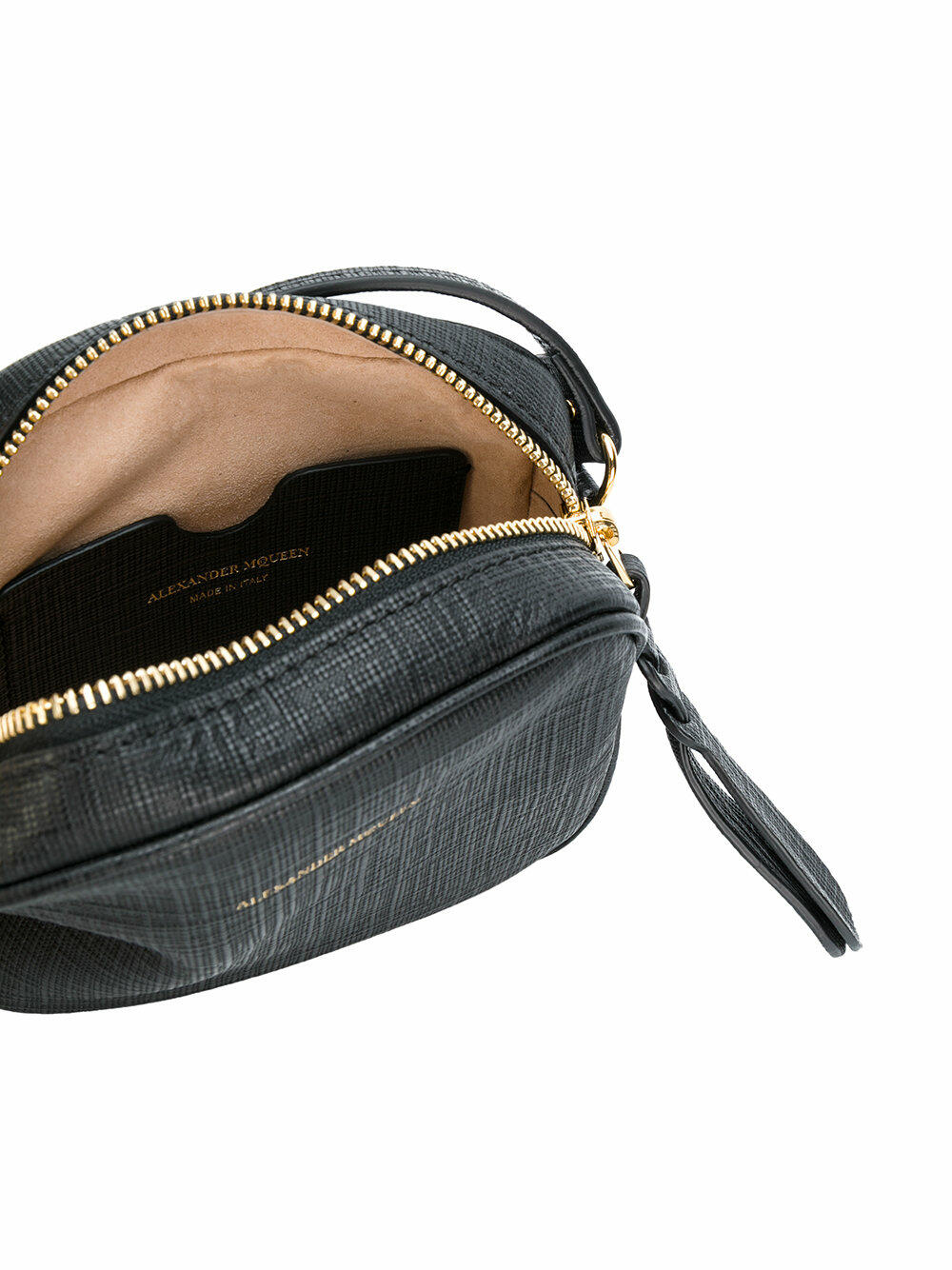 McQueen - Black Textured Embossed Leather Camera Crossbody