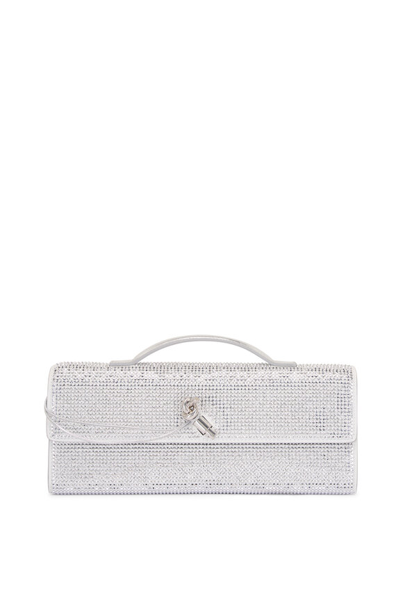 Bottega Veneta Andiamo White Moonlight & Silver Crystal Clutch
