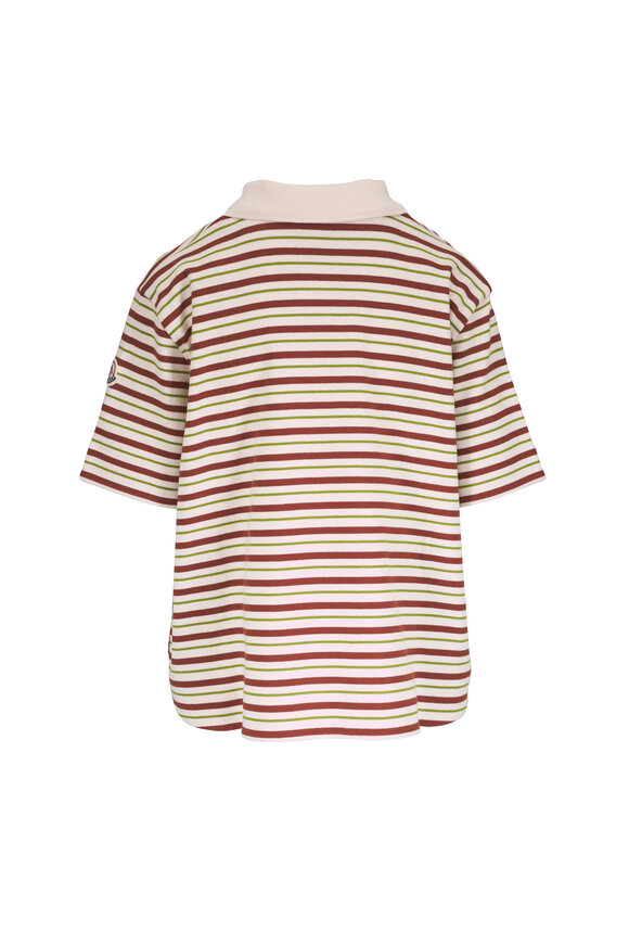 Moncler Cream, Green & Brown Stripe Lace Up Polo Shirt - view 3