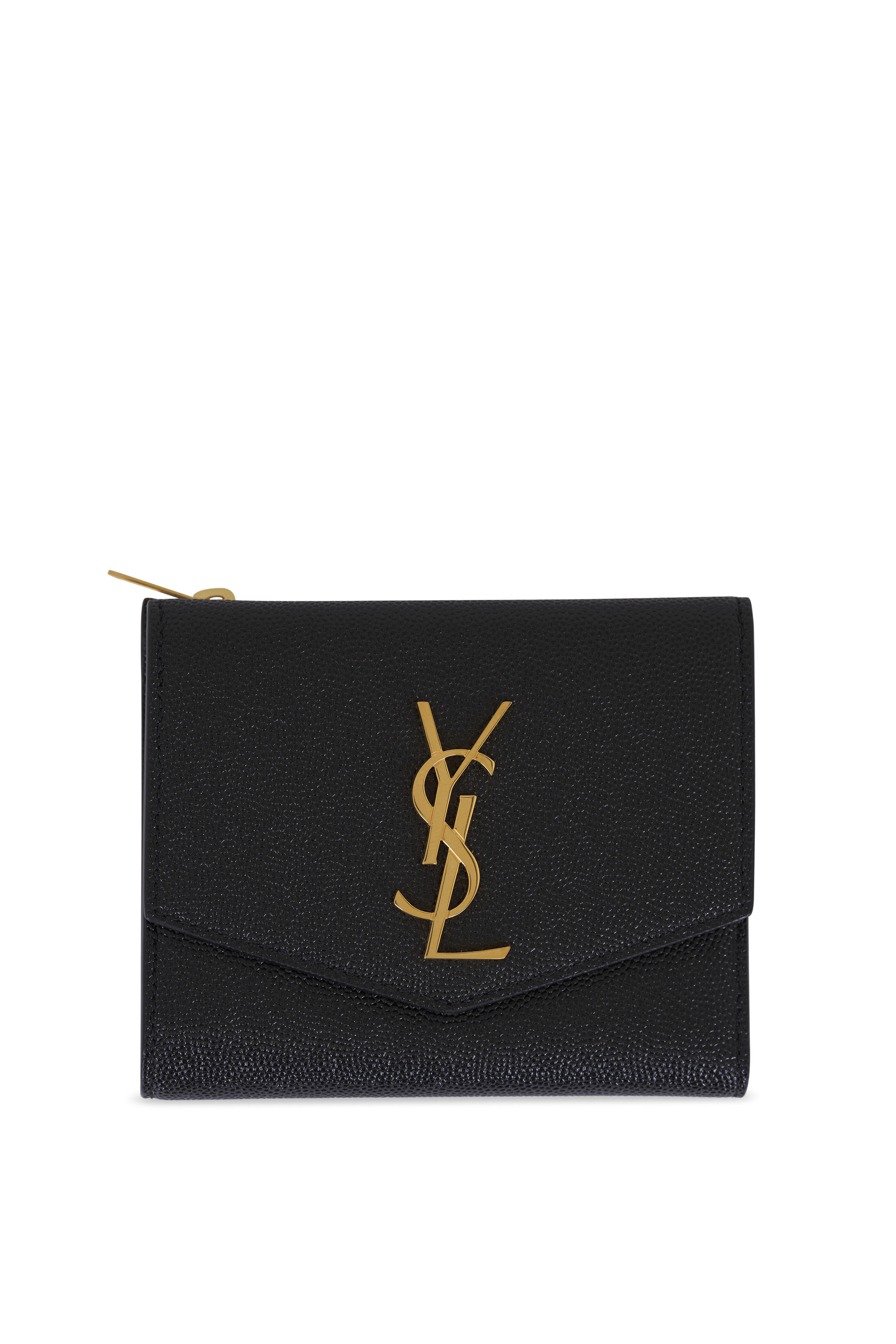 Saint Laurent - Uptown Black & Gold Grained Leather Compact Wallet