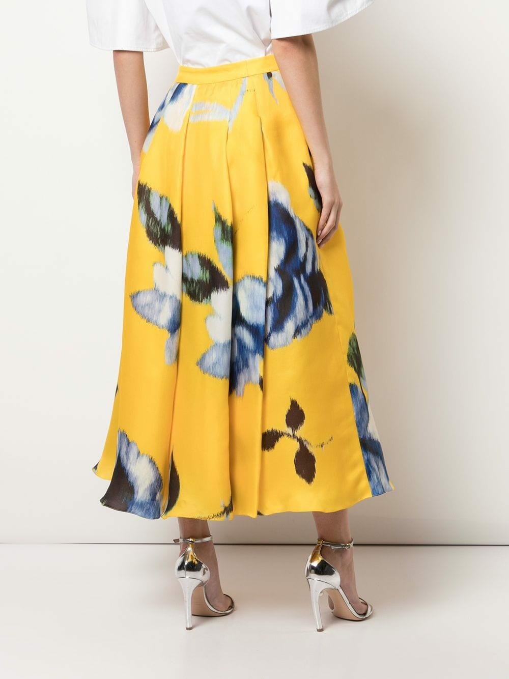 Carolina Herrera - Taxi Cab Yellow Silk A-Line Box Pleat Skirt