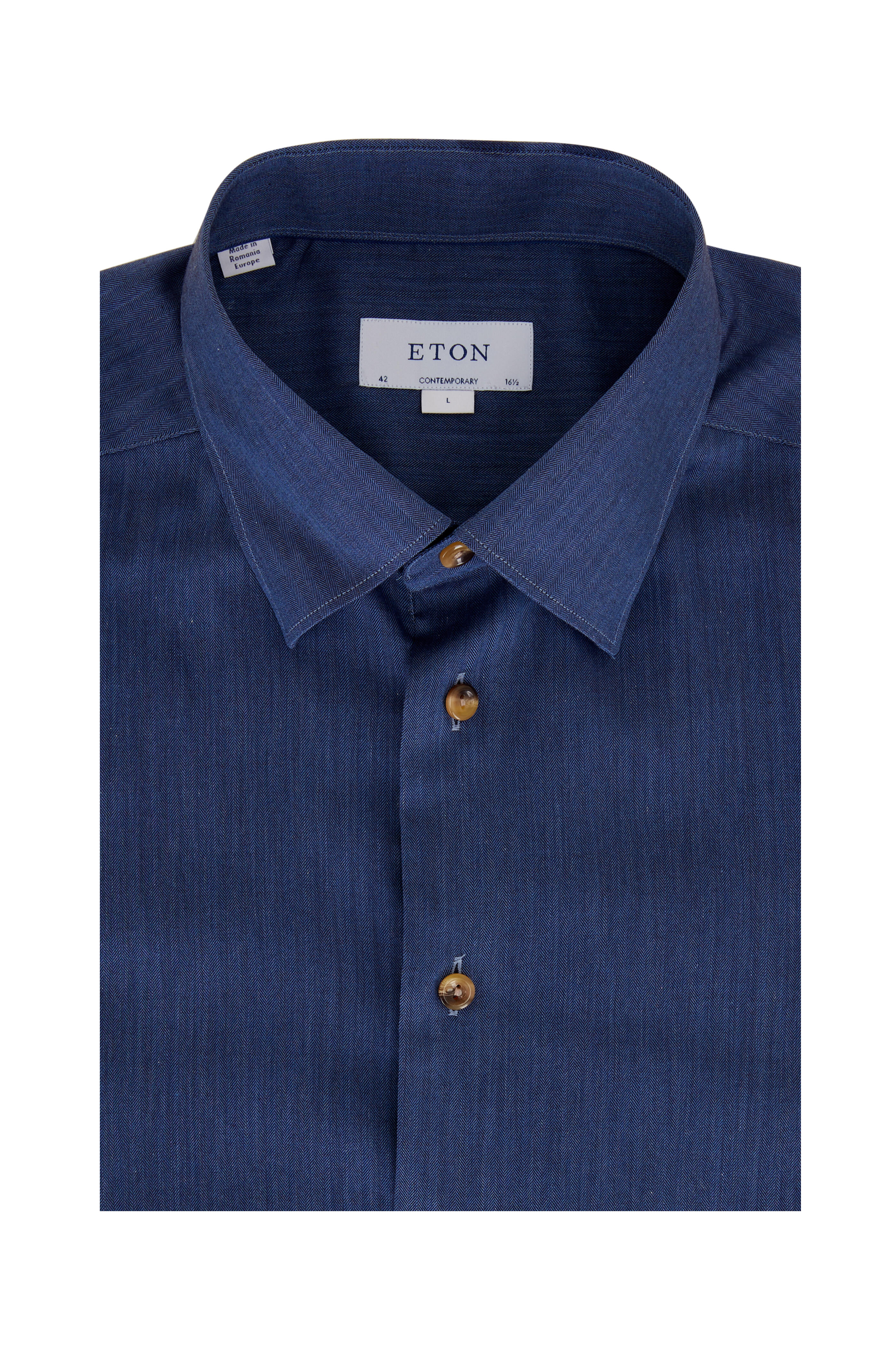 Eton - Dark Blue Herringbone Dress Shirt