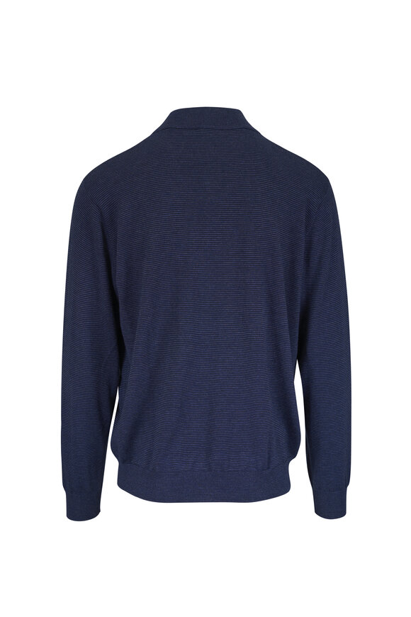 Peter Millar Canton Navy Blue Stripe Quarter-Zip Pullover - view 2