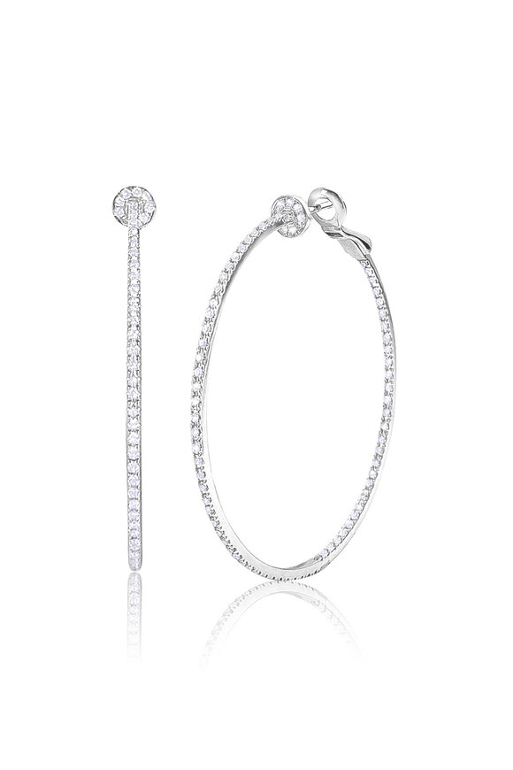 Nam Cho 18k White Gold Basic Pave Diamond Hoops