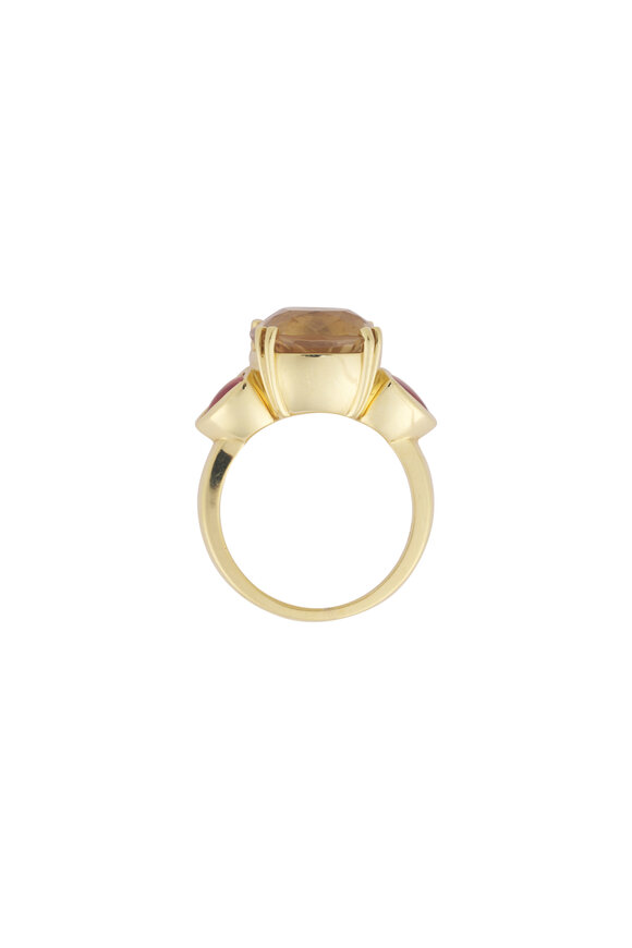 Lauren K Yellow Tourmaline & Fire Opal Three Stone Ring - view 2