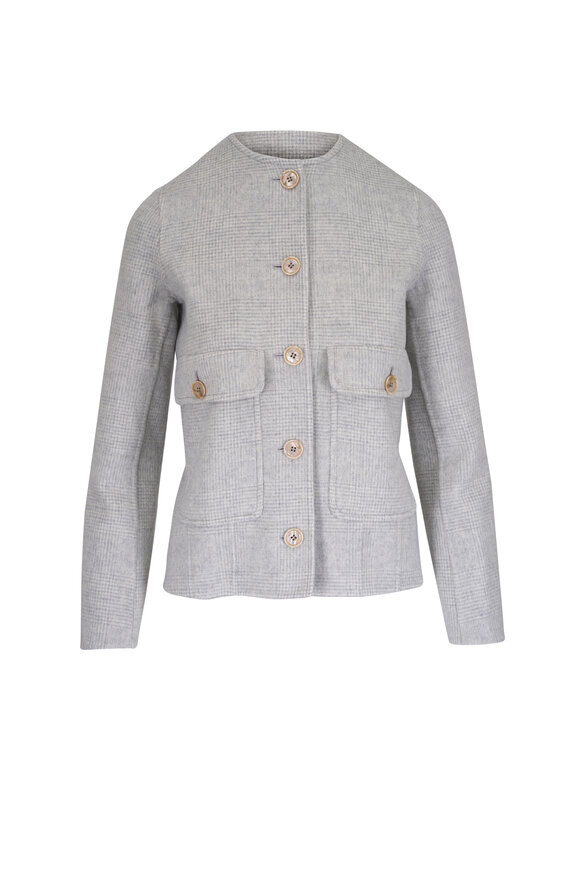 Kiton Gray Wool & Cashmere Collarless Jacket