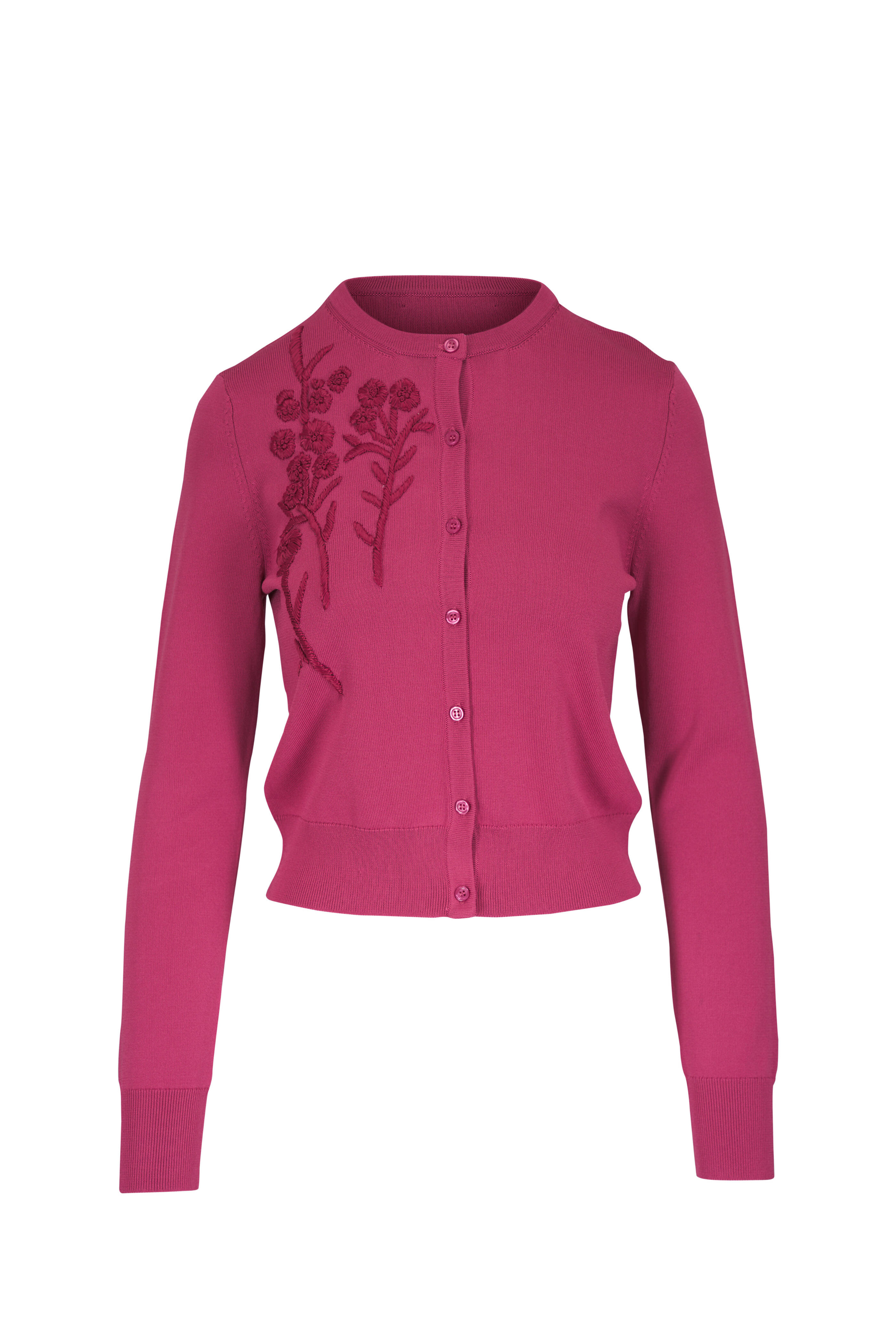 Lela Rose - Berry Embroidered Long Sleeve Cardigan