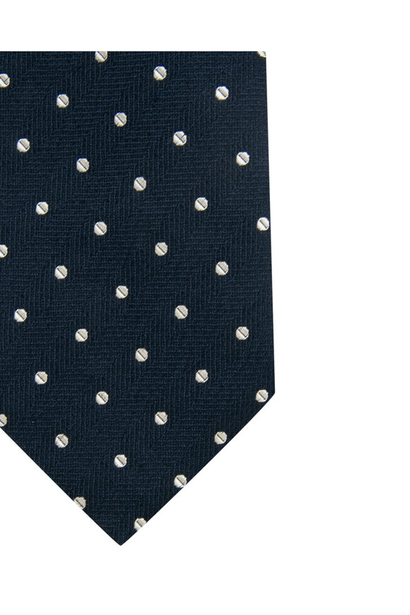 Brioni - Navy and White Dotted Tie | Mitchell Stores