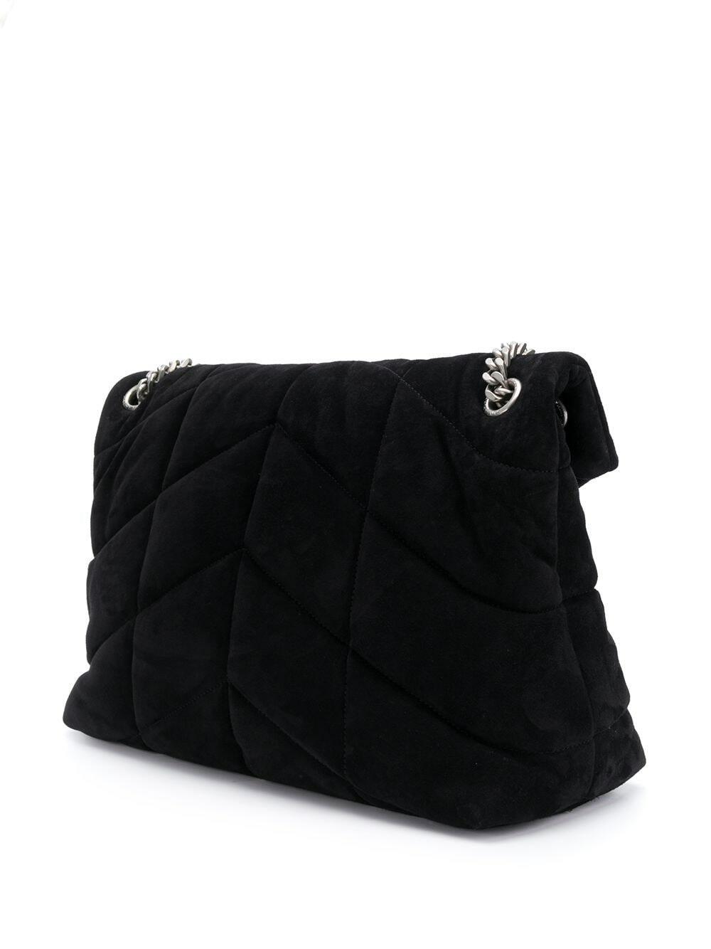Saint Laurent - Loulou Black Quilted Suede Puffer Bag