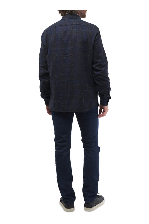 Isaia - Navy Blue Cashmere Donegal Plaid Overshirt