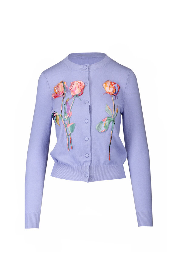 Leo Lin Claire Periwinkle Embroidered Knit Cardigan - view 1