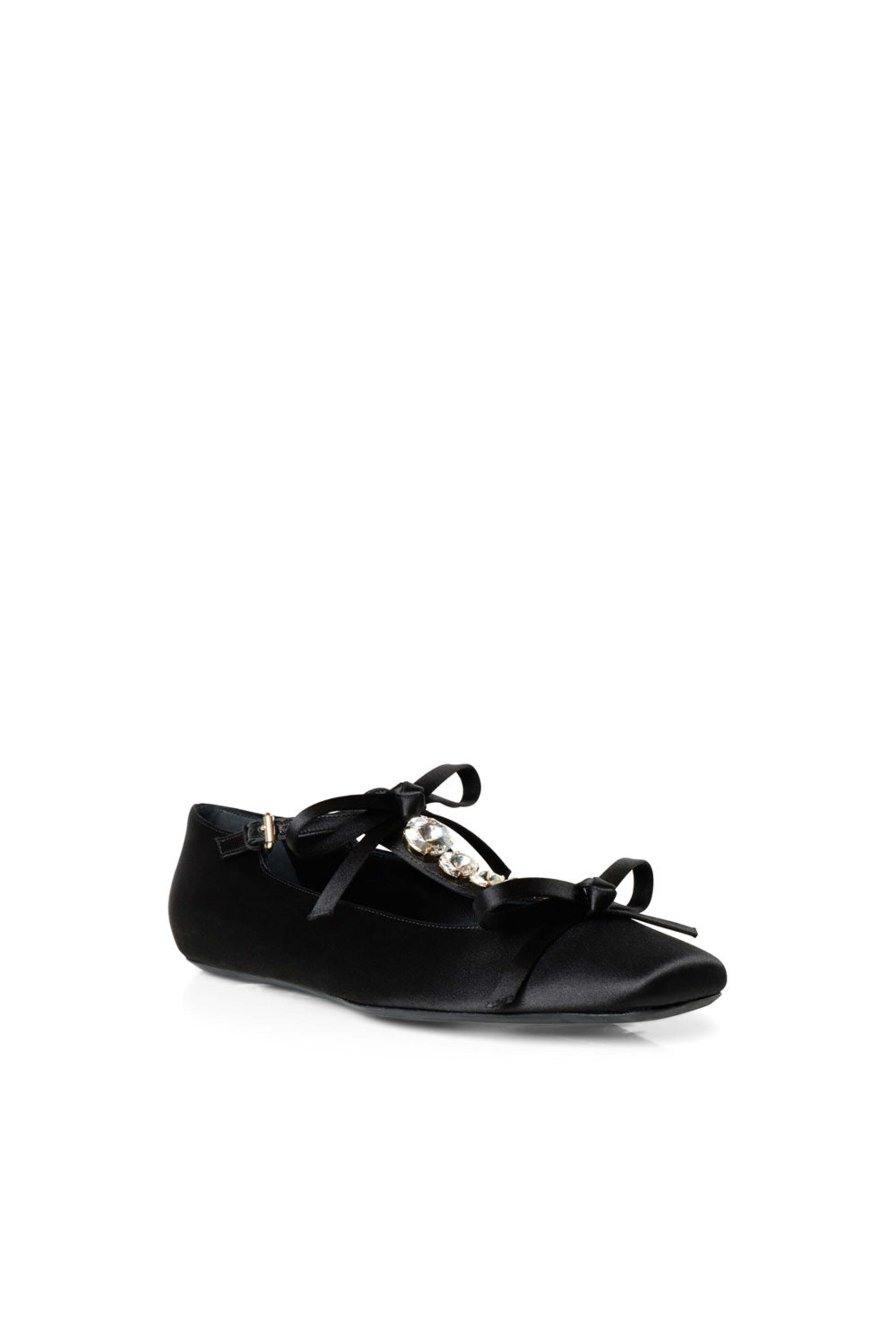 Giambattista Valli - Satin Couture Ballet Flat in Black and Crystal