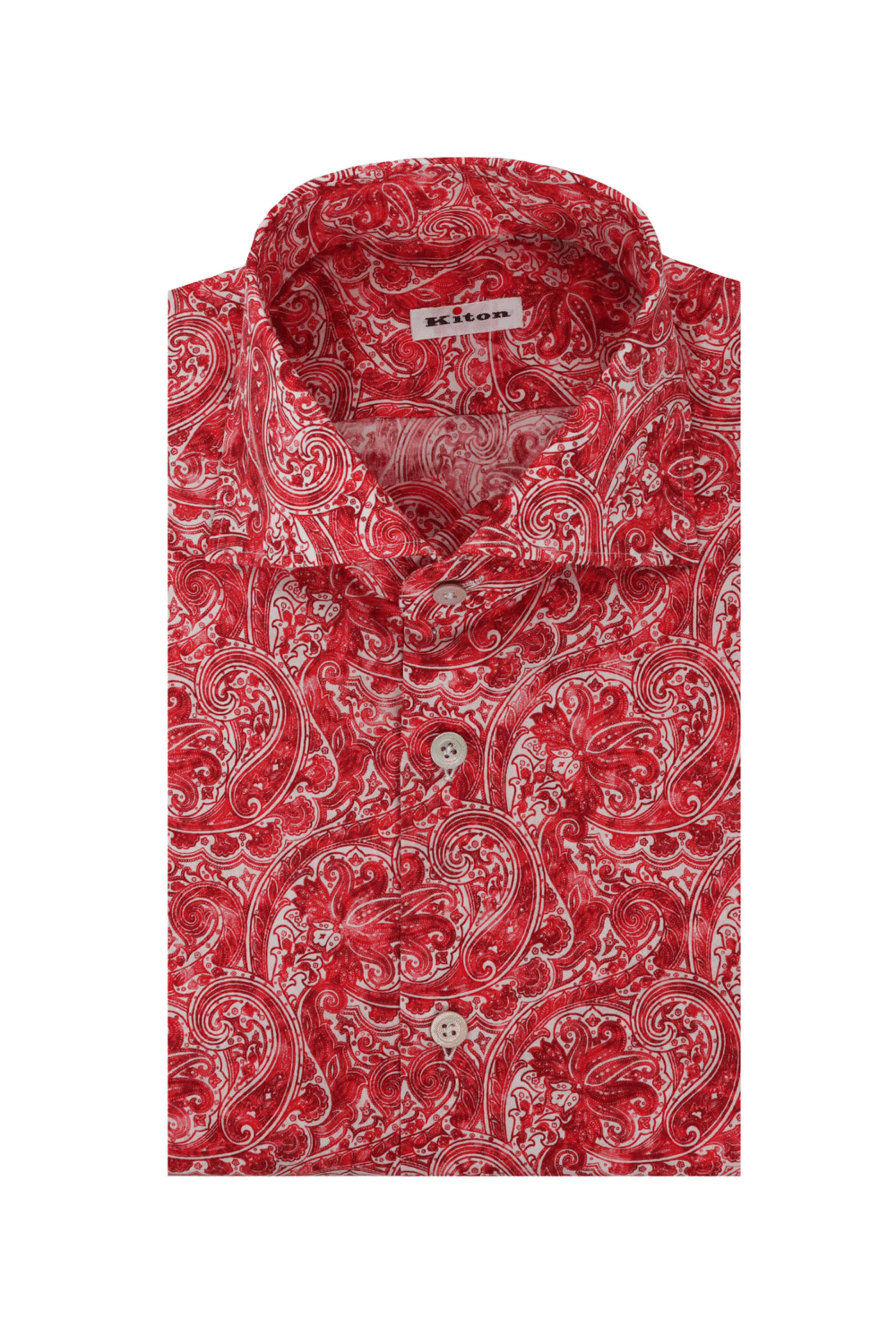 Kiton - Red & White Paisley Sport Shirt