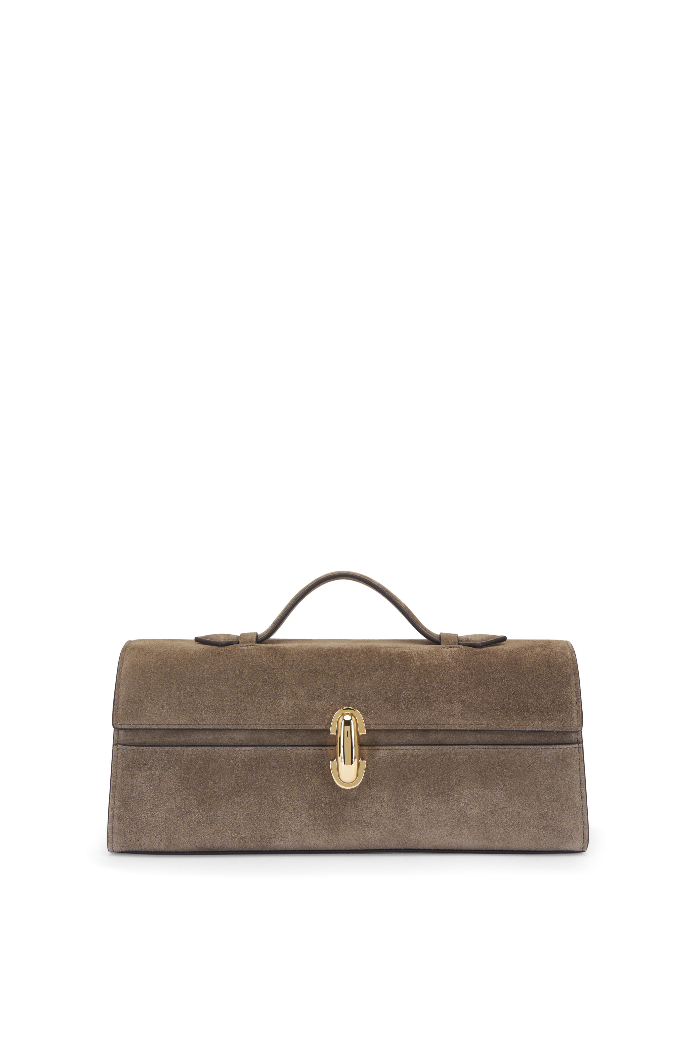 【関税込み】Savette ブラウン Slim Symmetry Pochette バッグ Savette - Slim Symmetry Brown Suede Pochette | Mitchell Stores