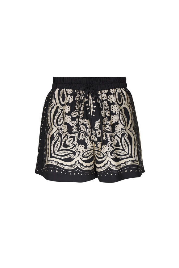 Nili Lotan Frances Black & Ivory Bandana Print Silk Shorts 