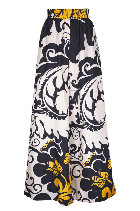 La Double J Marea Black & White Silk Twill Palazzo Pant