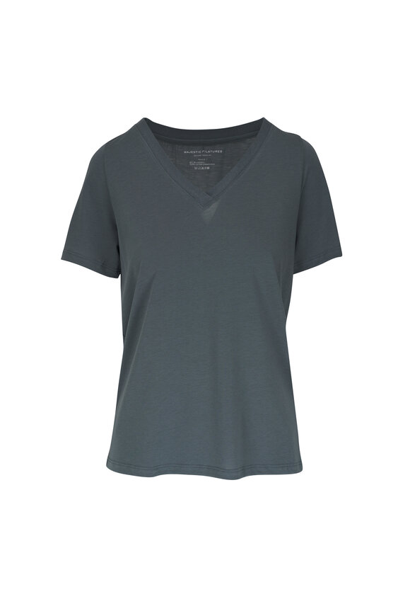 Majestic - Gray Blue V-Neck Short Sleeve T-Shirt 