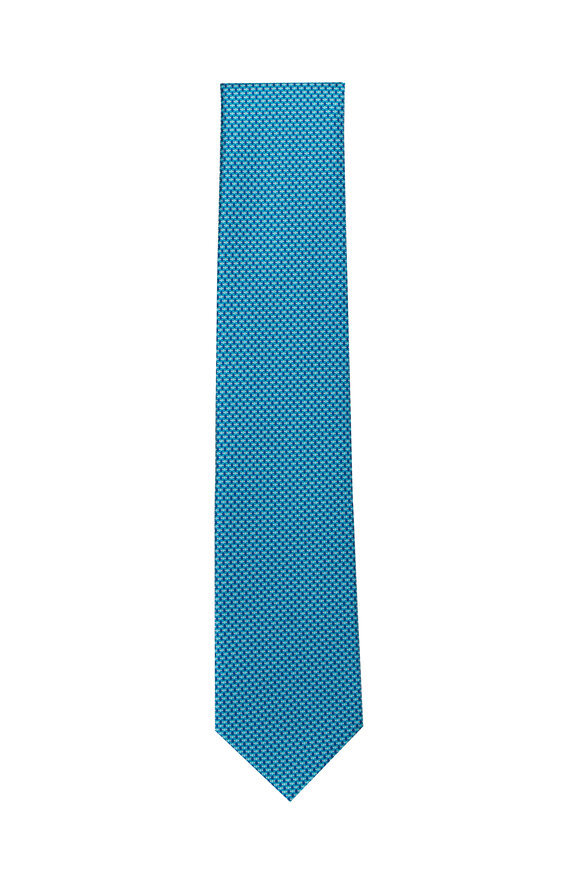 Geoff Nicholson Teal Micro Print Silk Necktie - view 1