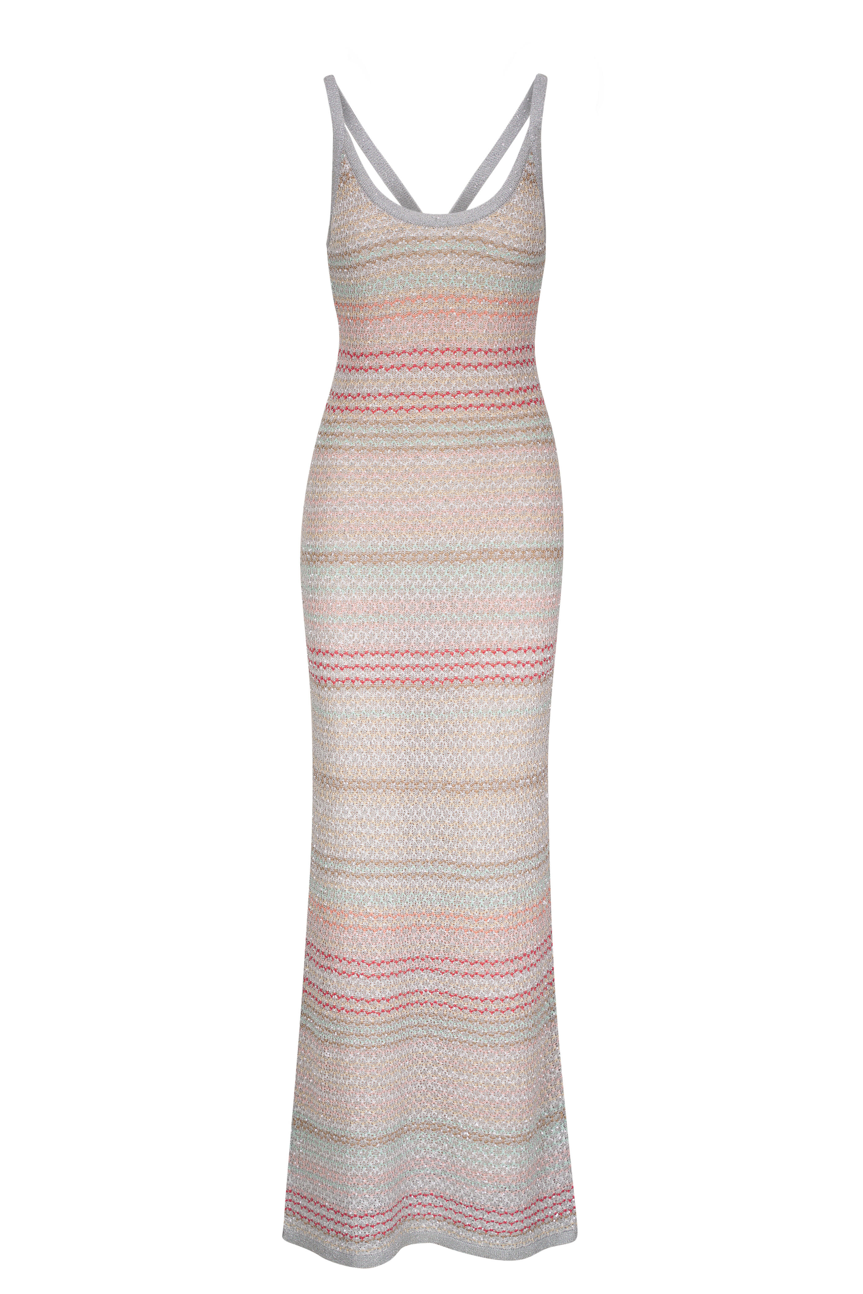 Missoni - Silver Multi Striped Lurex Knit Maxi Tank Dress
