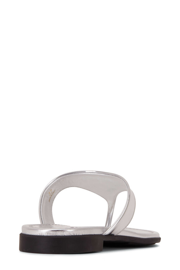 Prada - Silver Leather Logo Thong Sandal