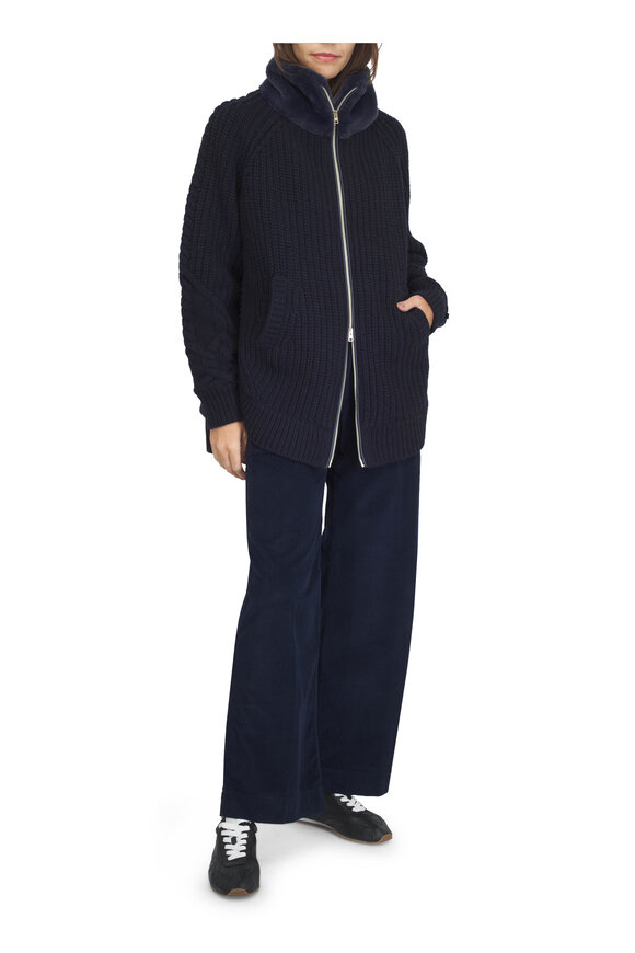 Herno Navy Faux Fur Mixed Media Jacket - view 2