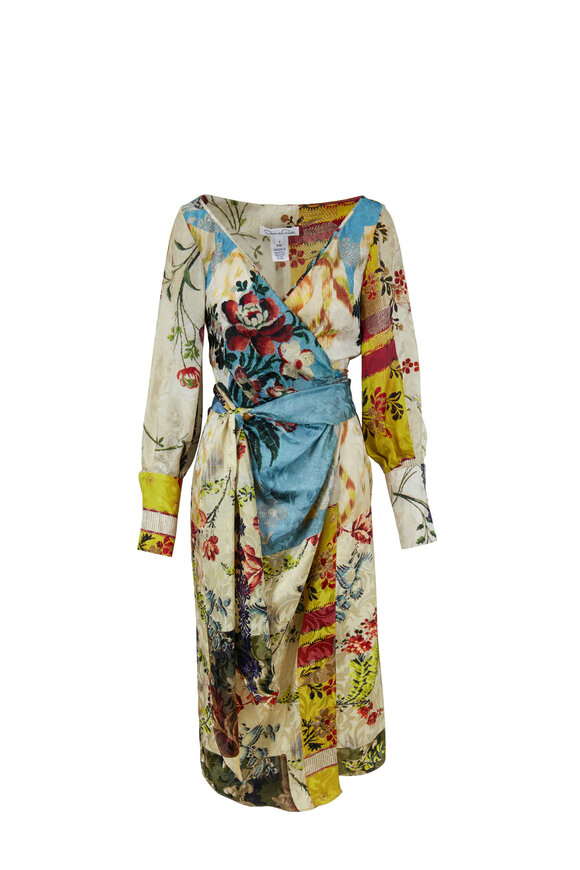 Oscar de la Renta - Multicolor Silk Floral Print Wrap Dress