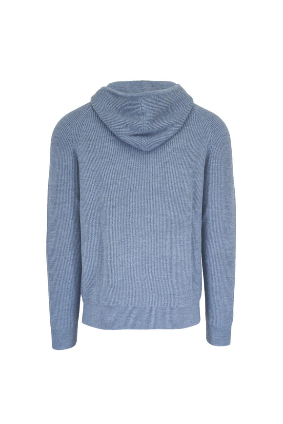 Patrick Assaraf Dusty Blue Wool Ribbed Hoodie - view 2
