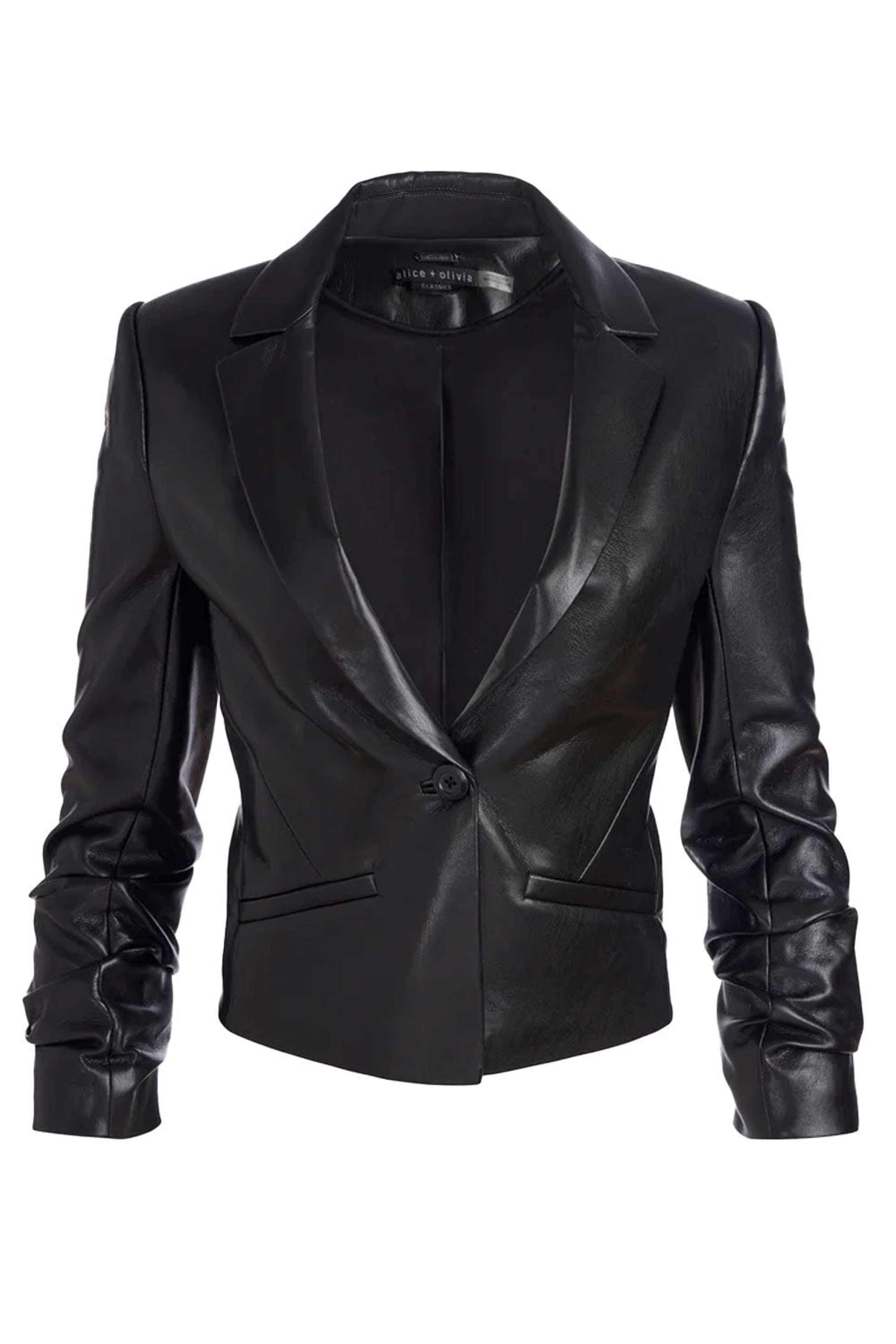 Alice & Olivia - Black Vinnie Ruched Sleeveless Vegan Blazer